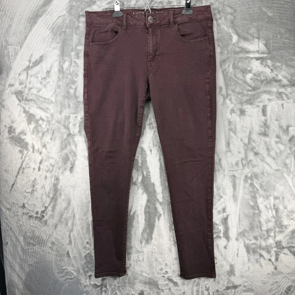 American Eagle Super Stretch X Jegging Burgundy Maroon Skinny Jean WMNS 14 Long